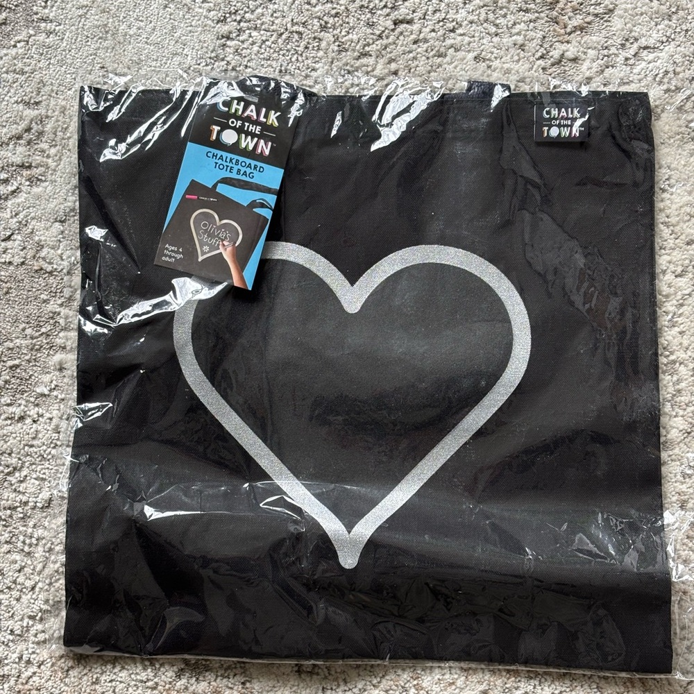 Chalk of the Town Chalkboard Tote Bag with Heart - Black